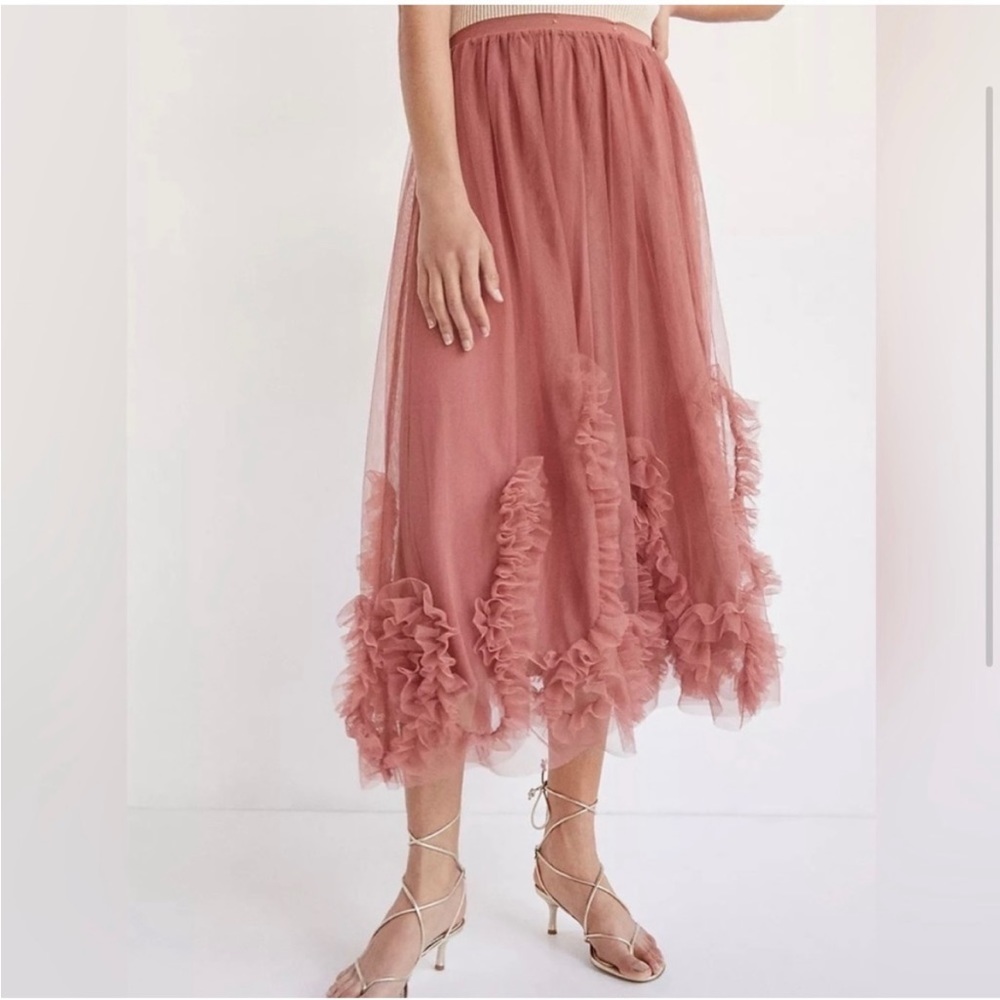 Anthropologie Maeve Felicity Ruffled Tulle Midi Skirt In Rose